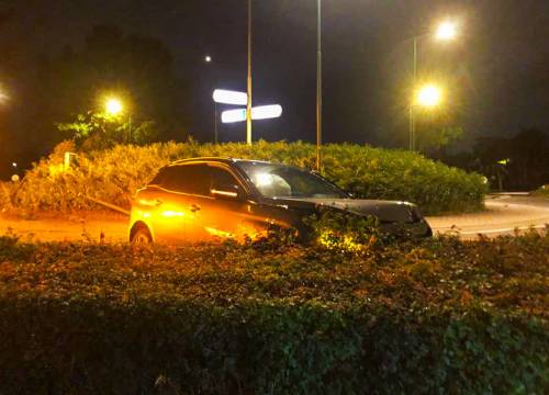 Auto belandt in heg op rotonde Eerdsebaan