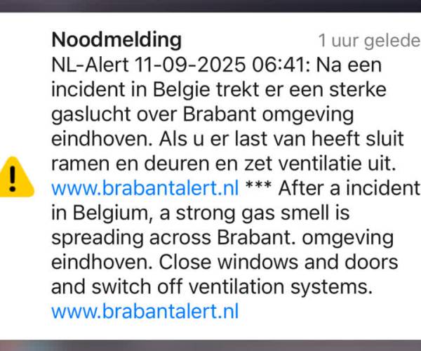 NL-Alert in Brabant voor ruiken van gaslucht
